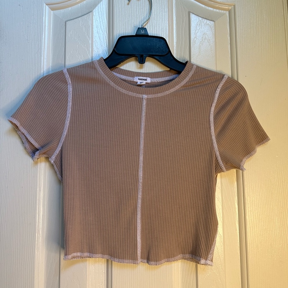 Beige Symmetrical Stitching Cropped Top